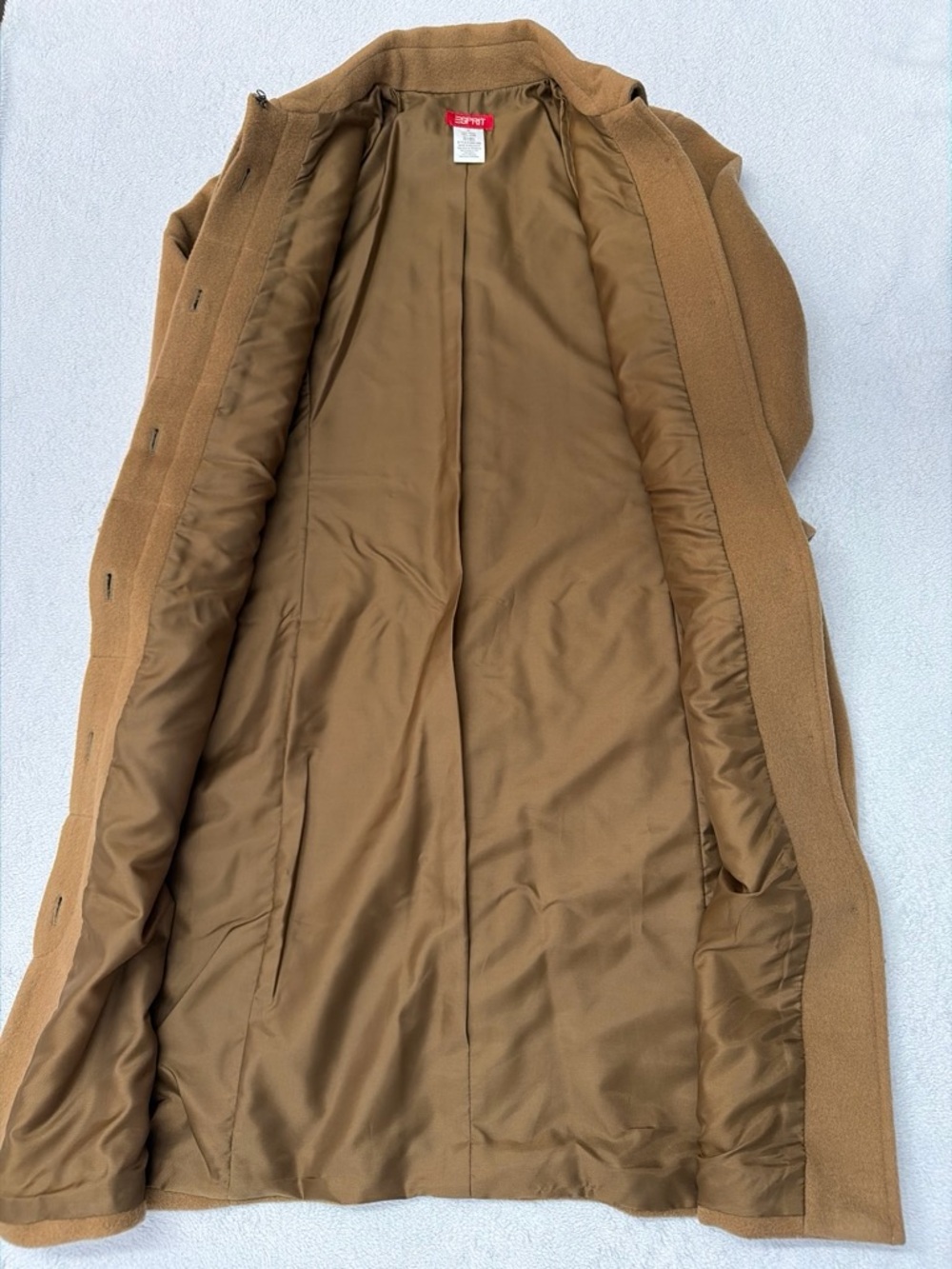 Esprit 100% Wool Camel Long Coat Women's Medium Button Front - Picture 2 of 6
